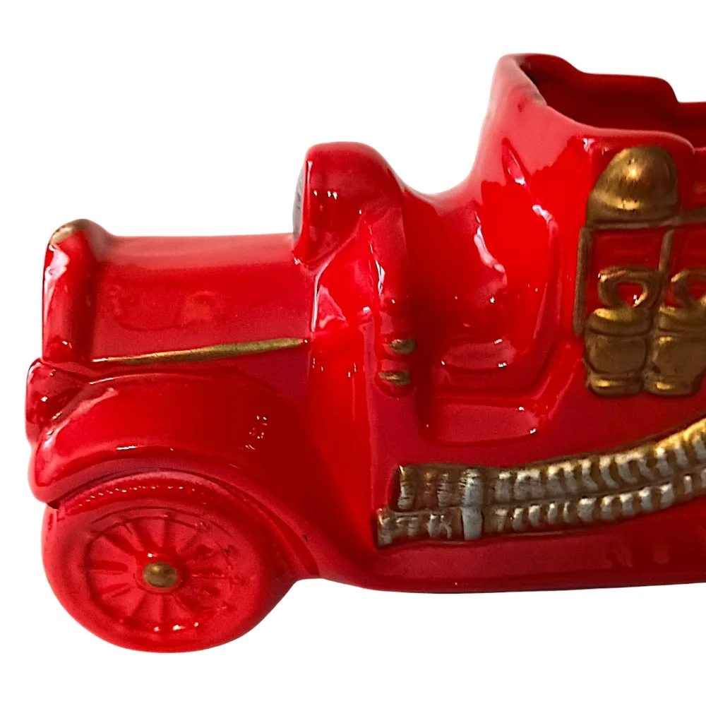 Vintage Fire Truck Planter Ceramic Red Kids Room Firetruck Nursery Decor Storage